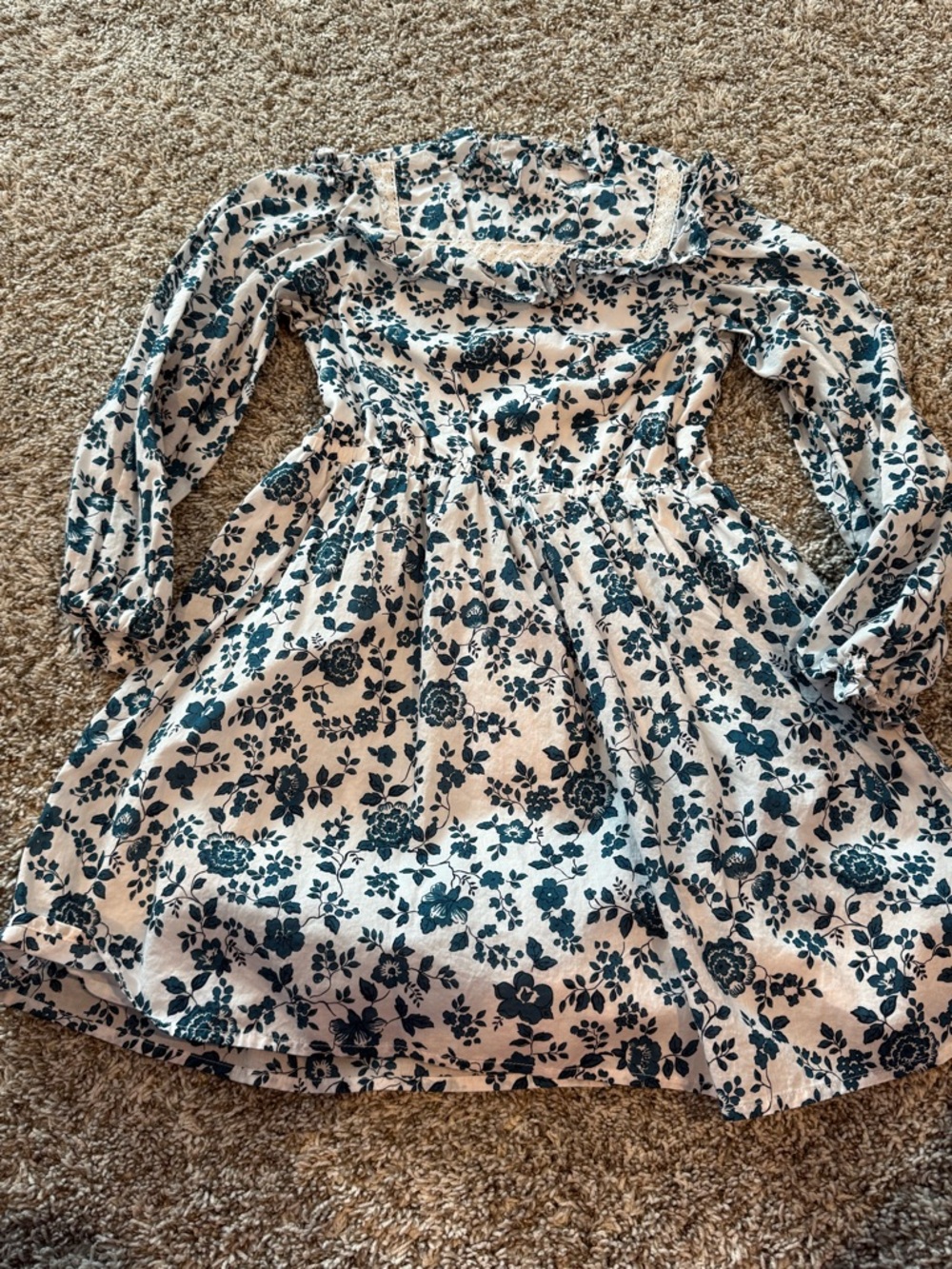Janie and Jack Teal Floral Cream Long-Sleeve Dress